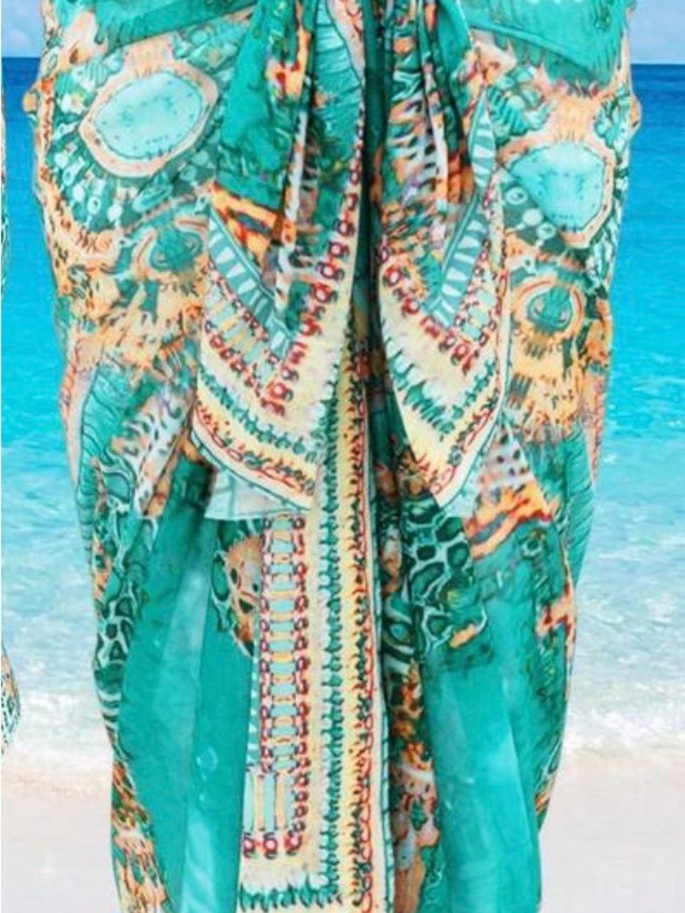 Sarong Turquoise Printed Pattern XL - Picture 4 of 8